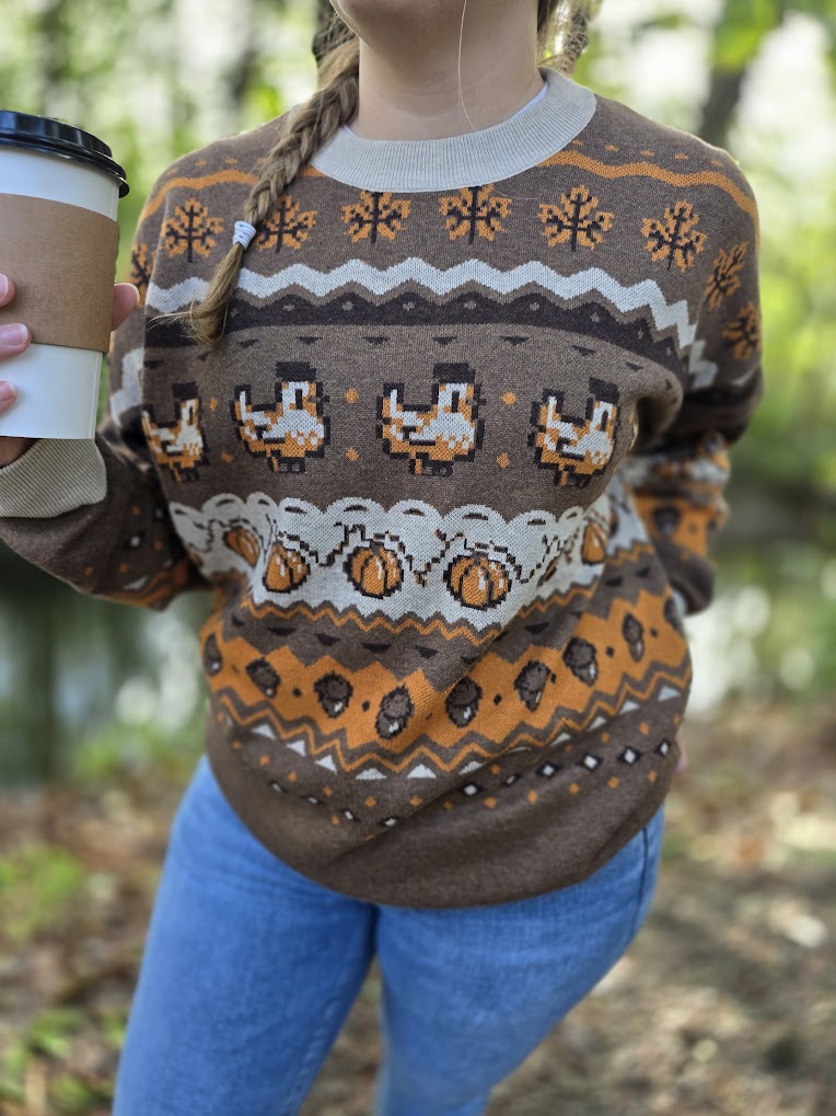 Fall Pixel Chicken Sweater