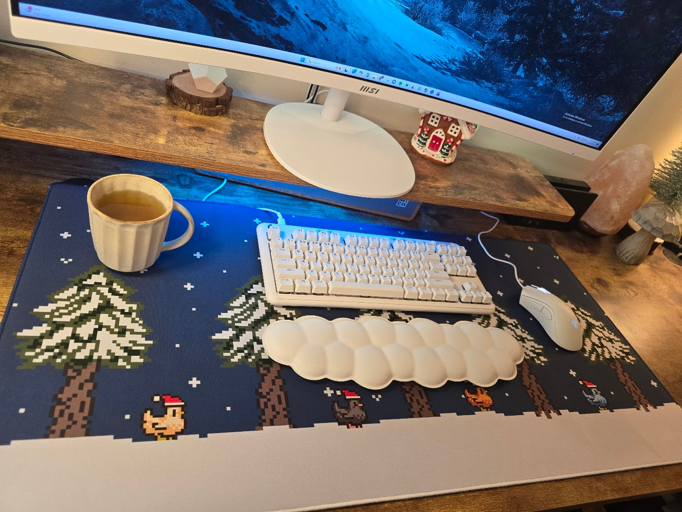 Snowy Night Pixel Chickens Gaming Mouse Pad