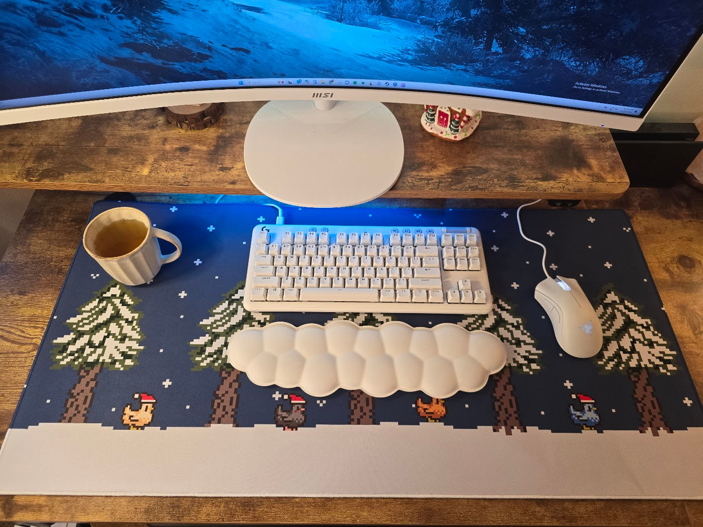 Snowy Night Pixel Chickens Gaming Mouse Pad