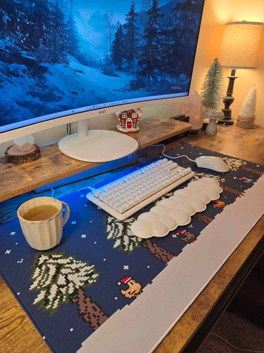 Snowy Night Pixel Chickens Gaming Mouse Pad