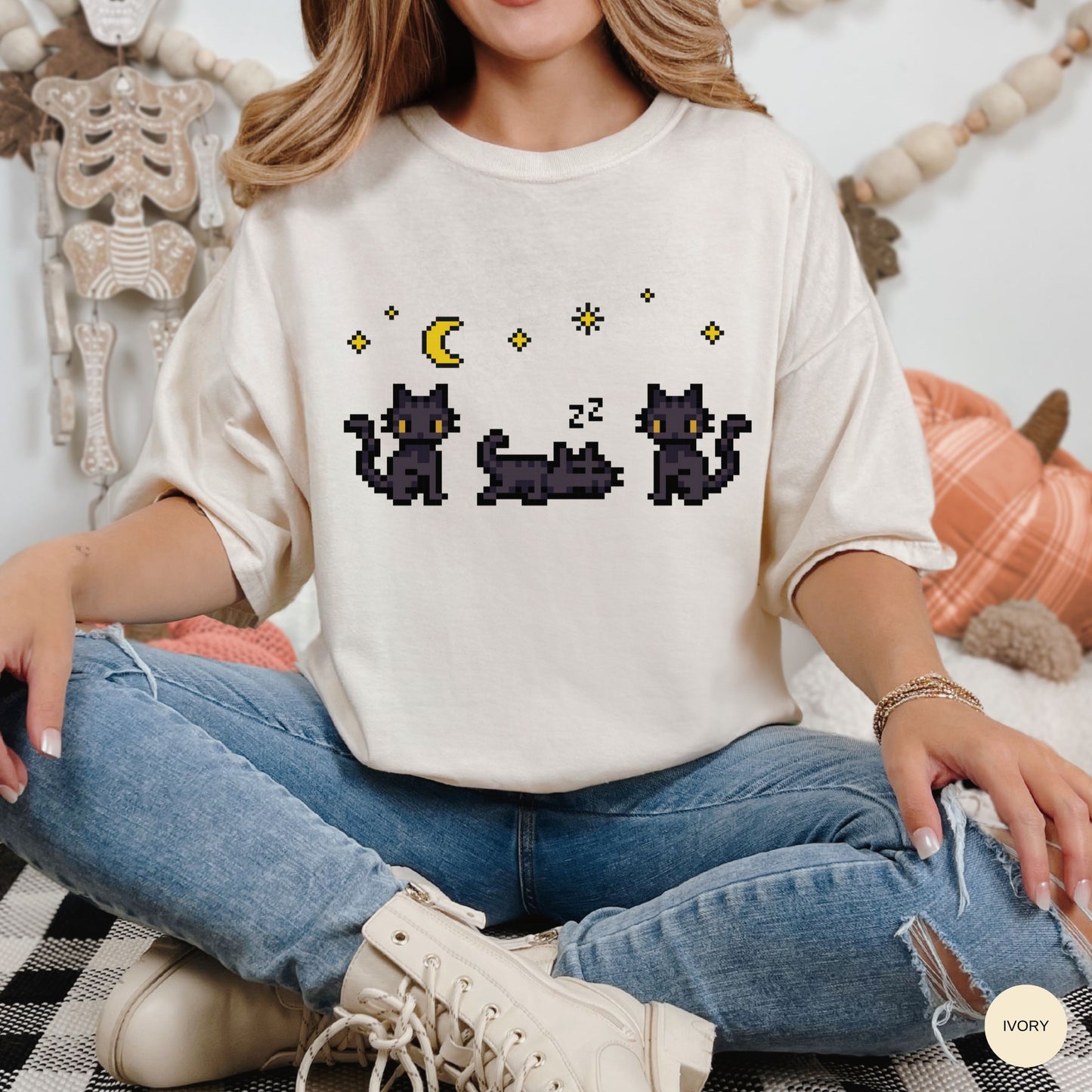 Black Cat Night Pixel Tee