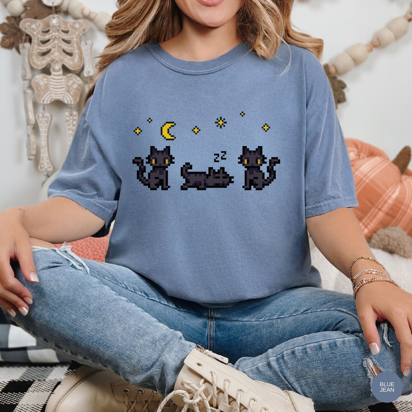Black Cat Night Pixel Tee