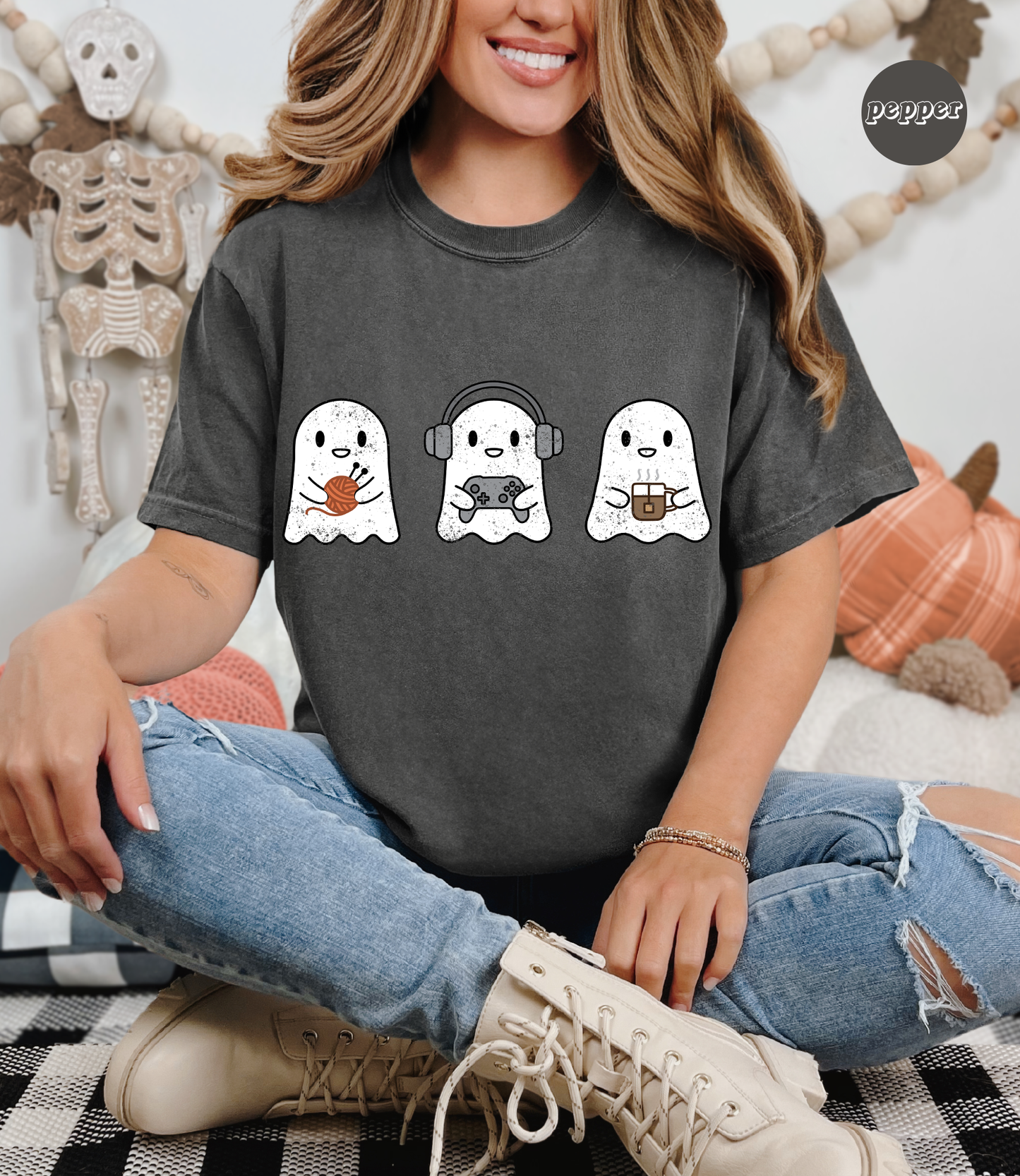 Cozy Gaming Ghosts Knitting T-Shirt