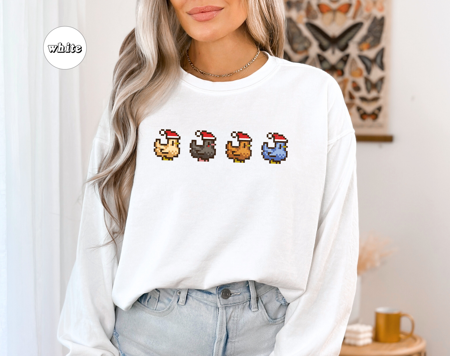 Stardew Valley Inspired Christmas Pixel Chickens Sweatshirt | Comfort Colors®