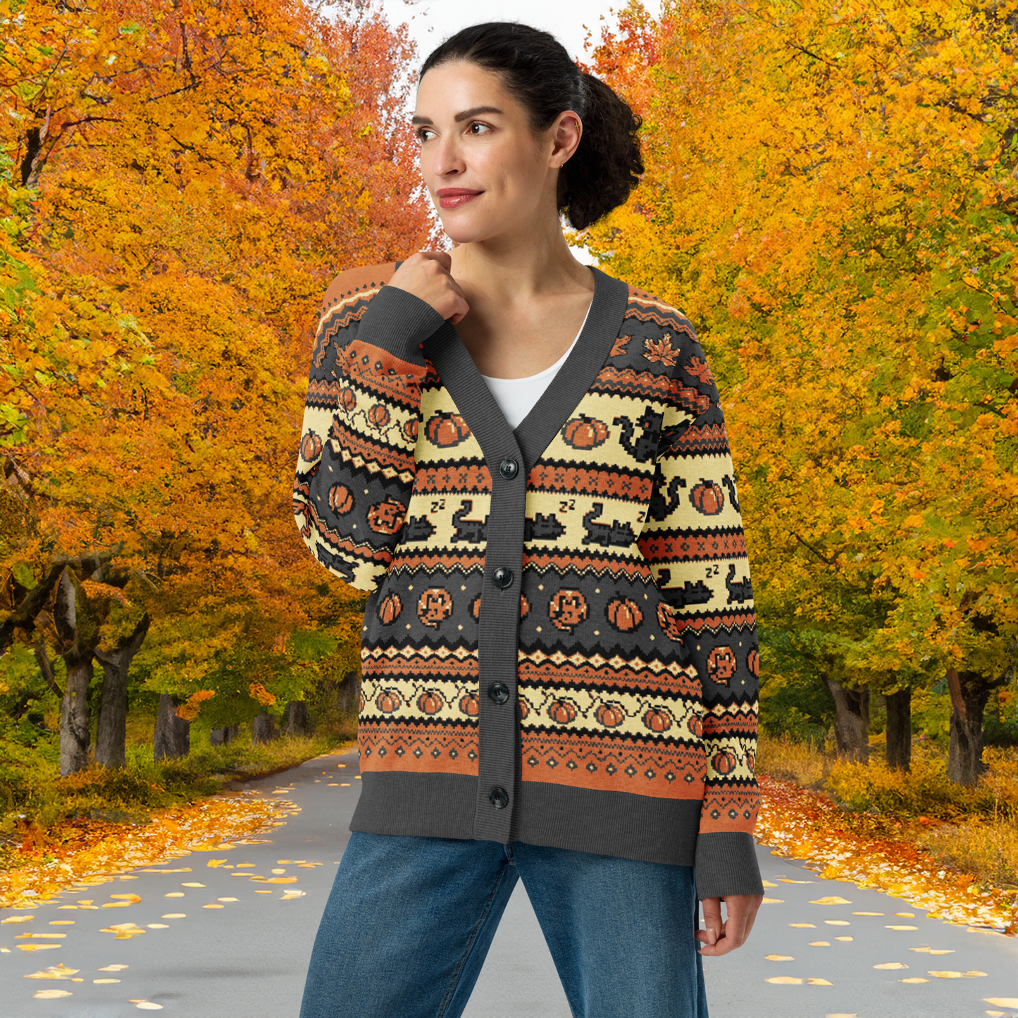 Fall Pixel Kitties Cardigan