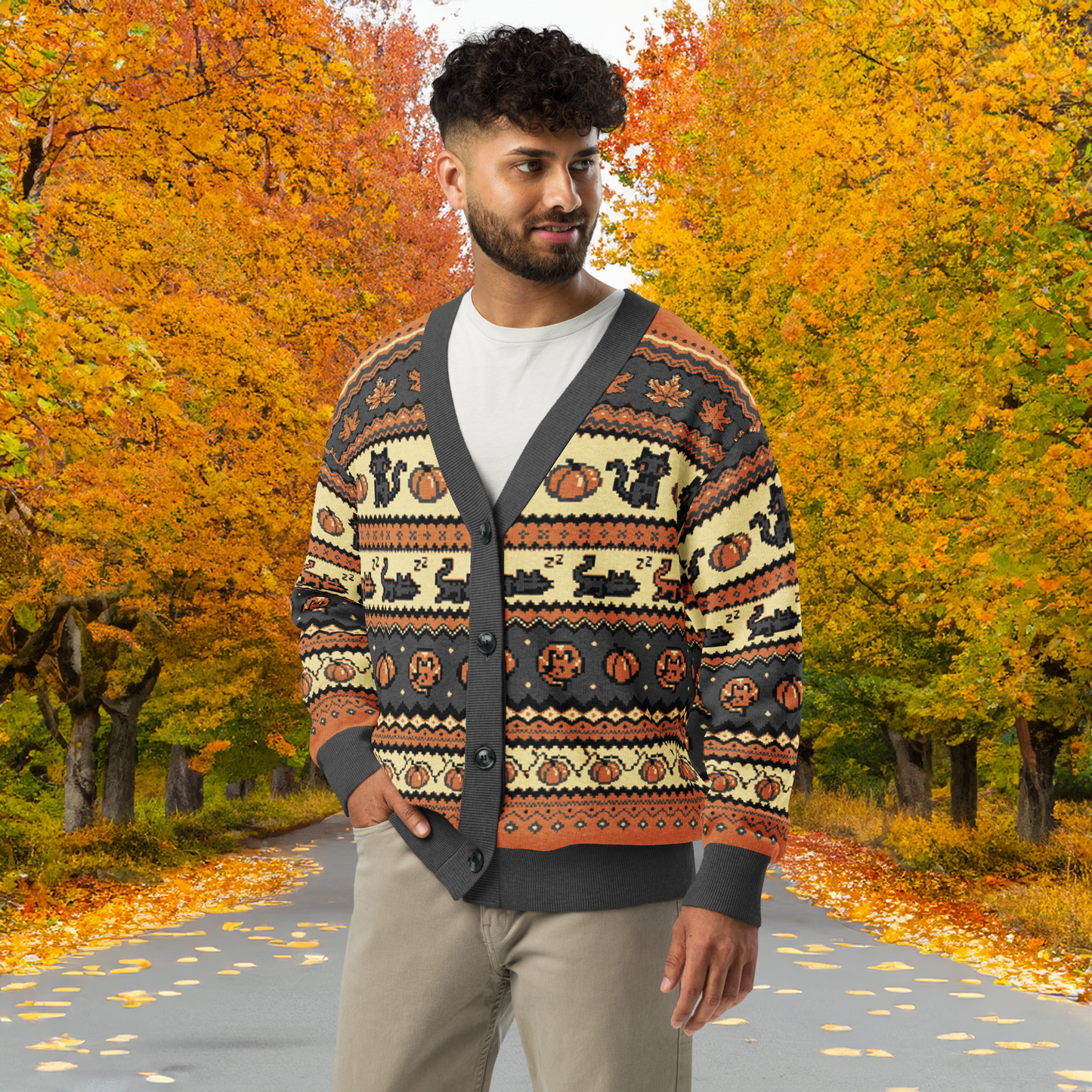 Fall Pixel Kitties Cardigan