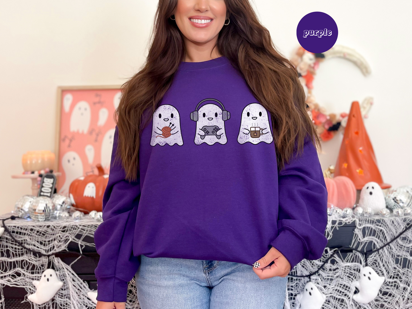 Cozy Gaming Ghosts Knitting Crewneck