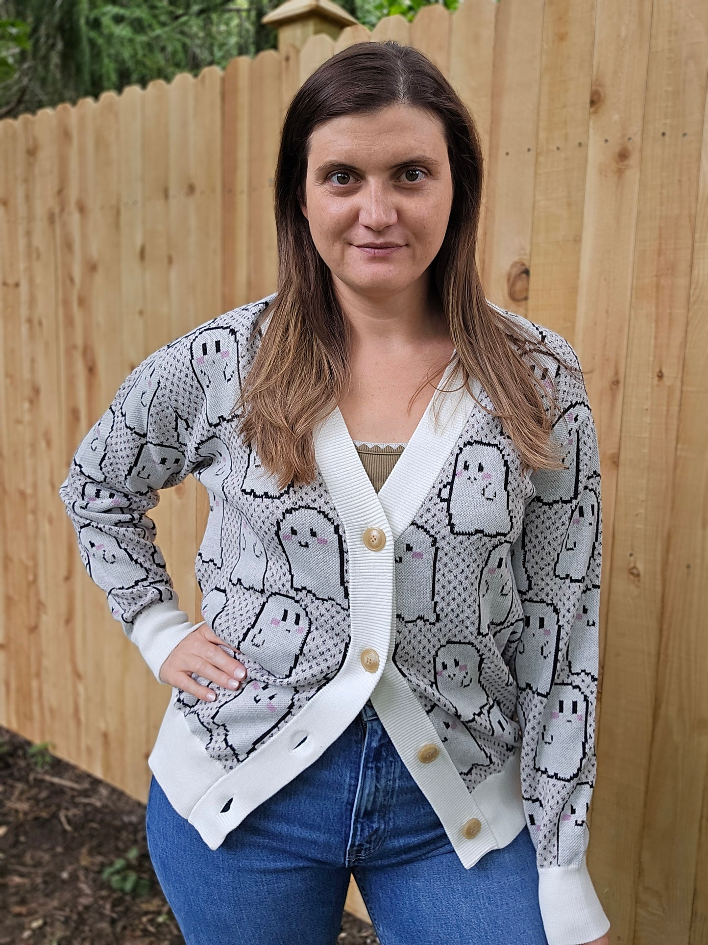 Blushing Pixel Ghosties Cardigan
