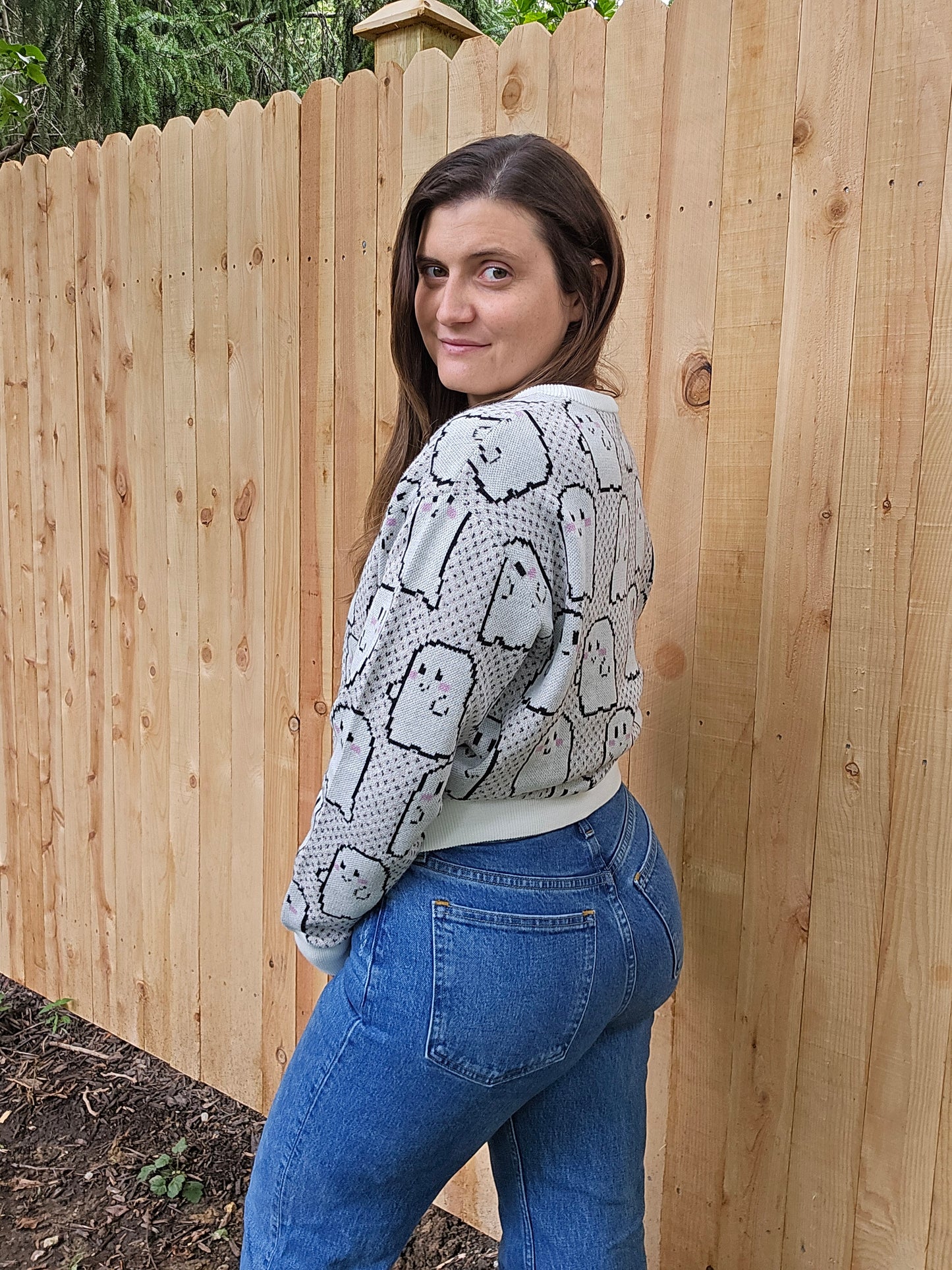 Blushing Pixel Ghosties Cardigan