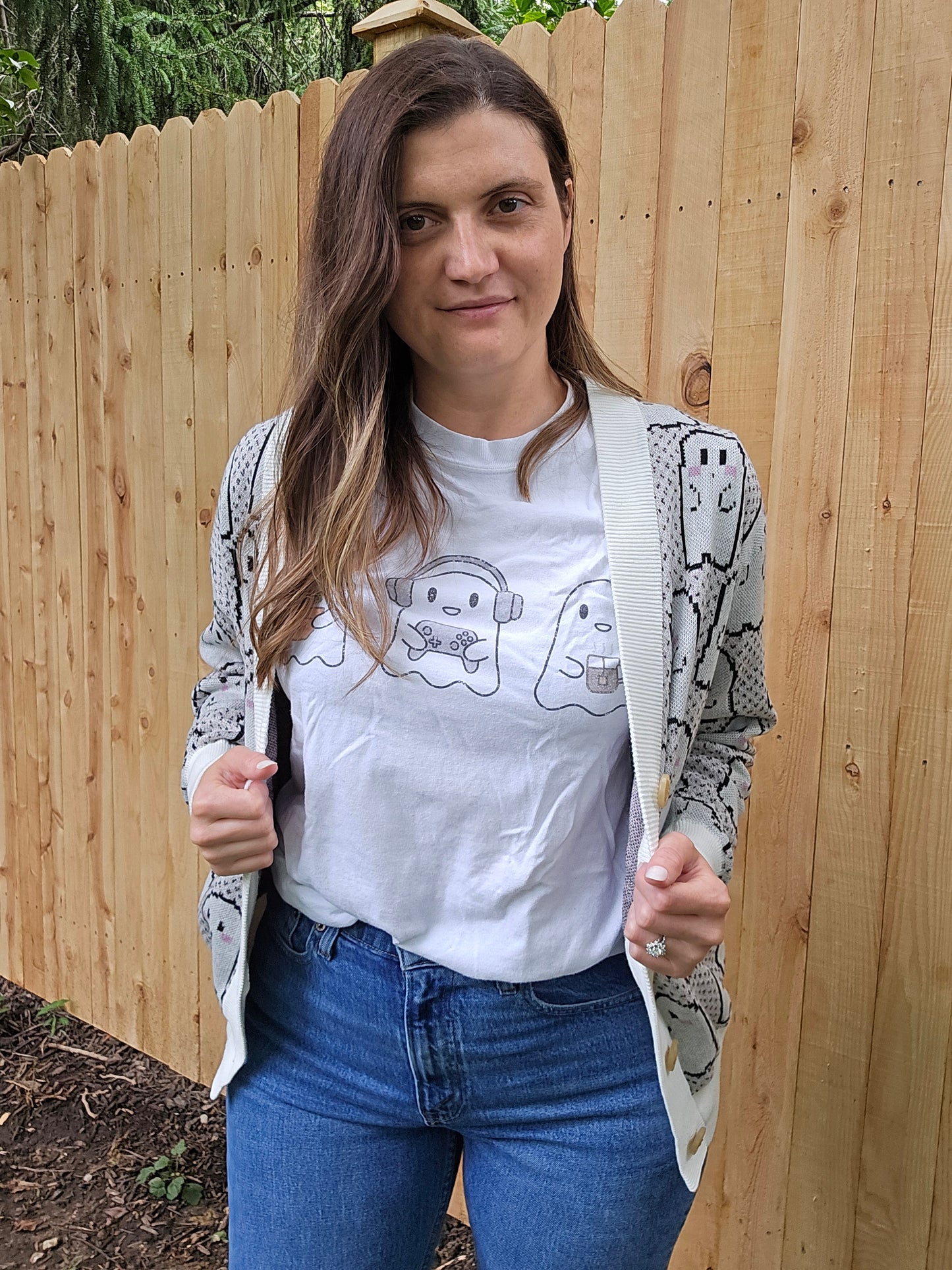 Blushing Pixel Ghosties Cardigan