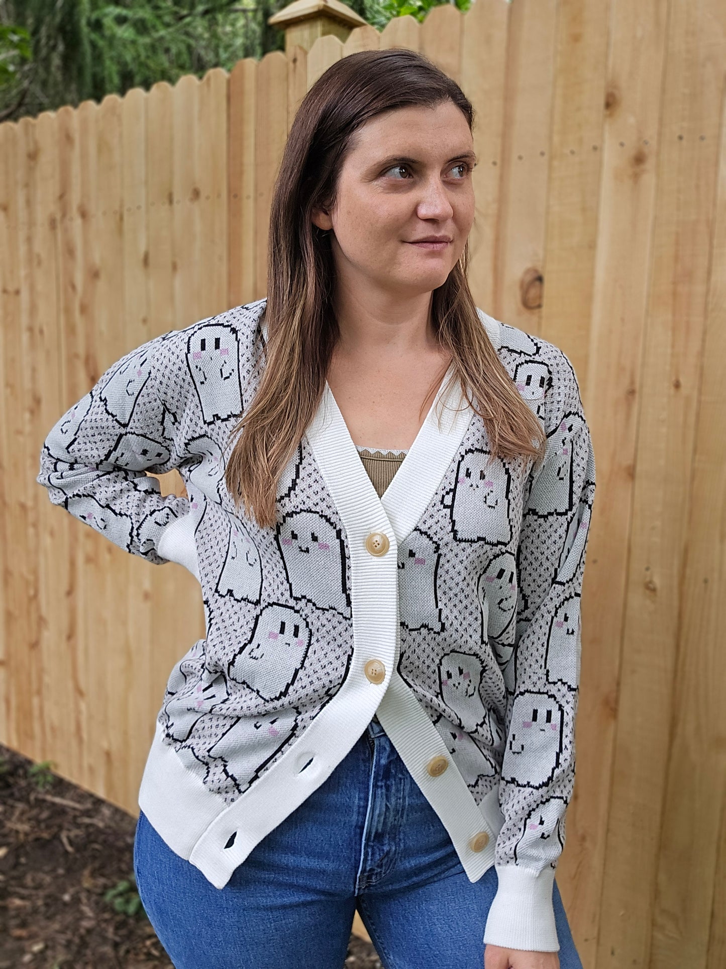 Blushing Pixel Ghosties Cardigan