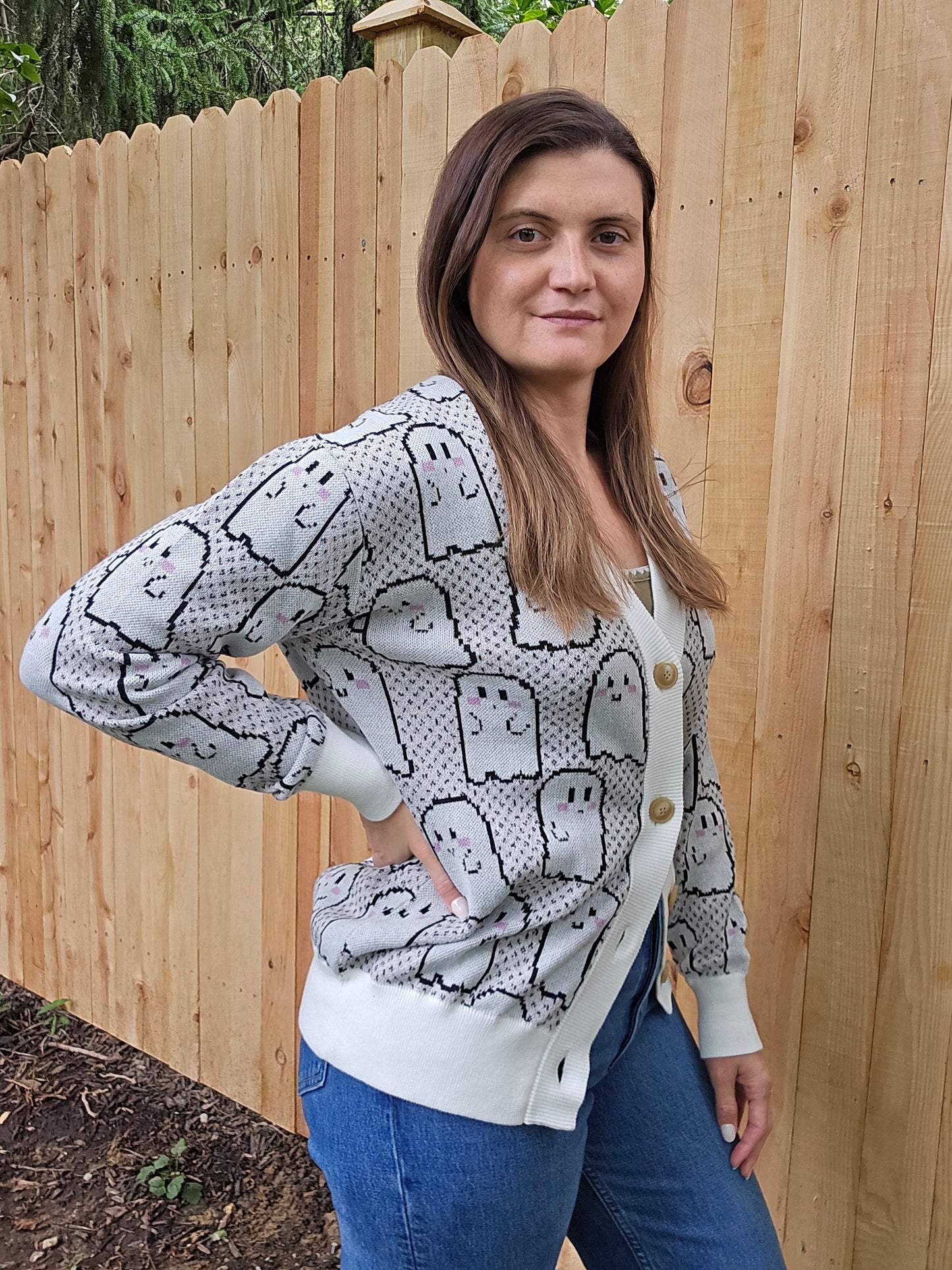 Blushing Pixel Ghosties Cardigan