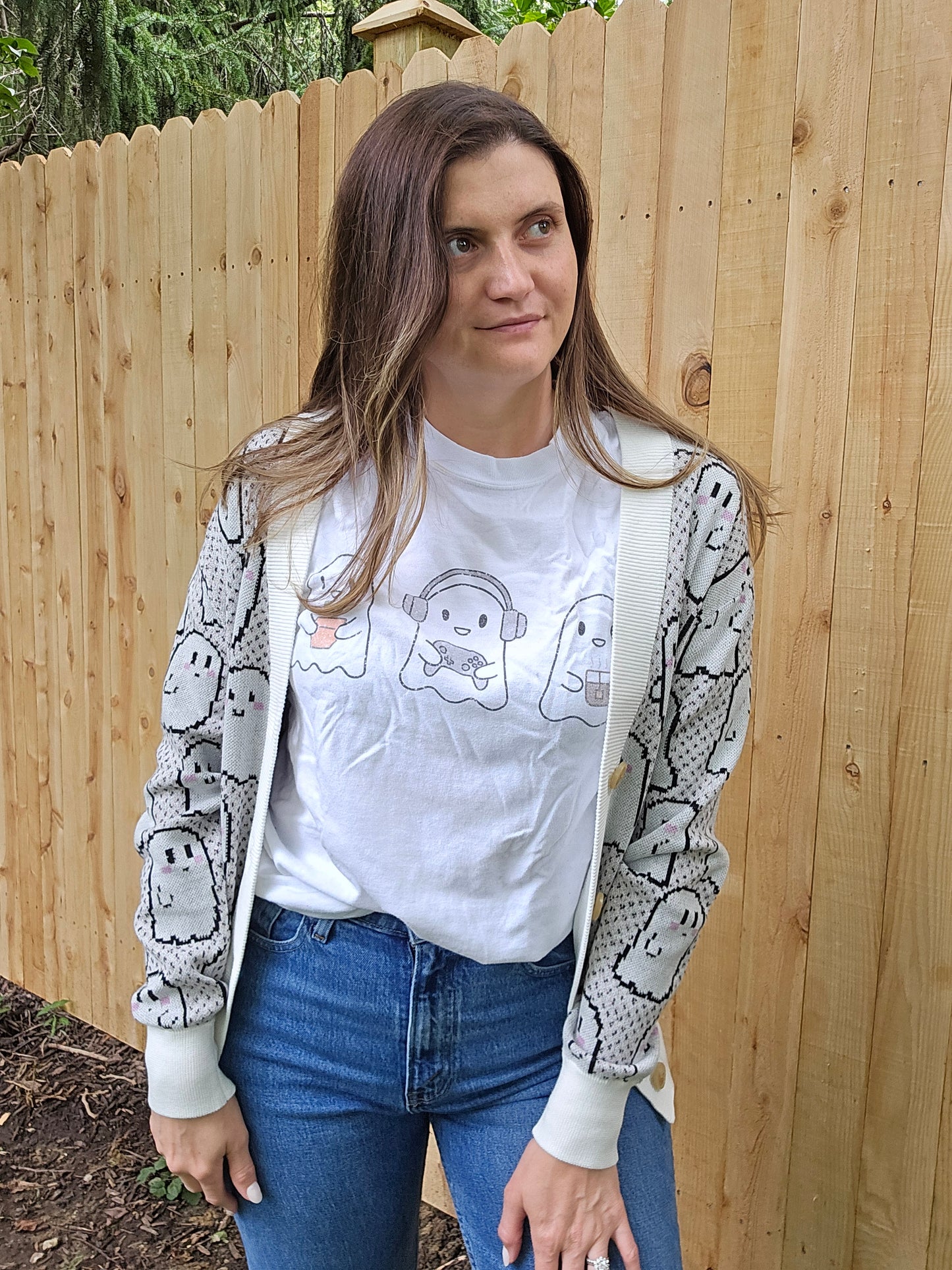 Blushing Pixel Ghosties Cardigan