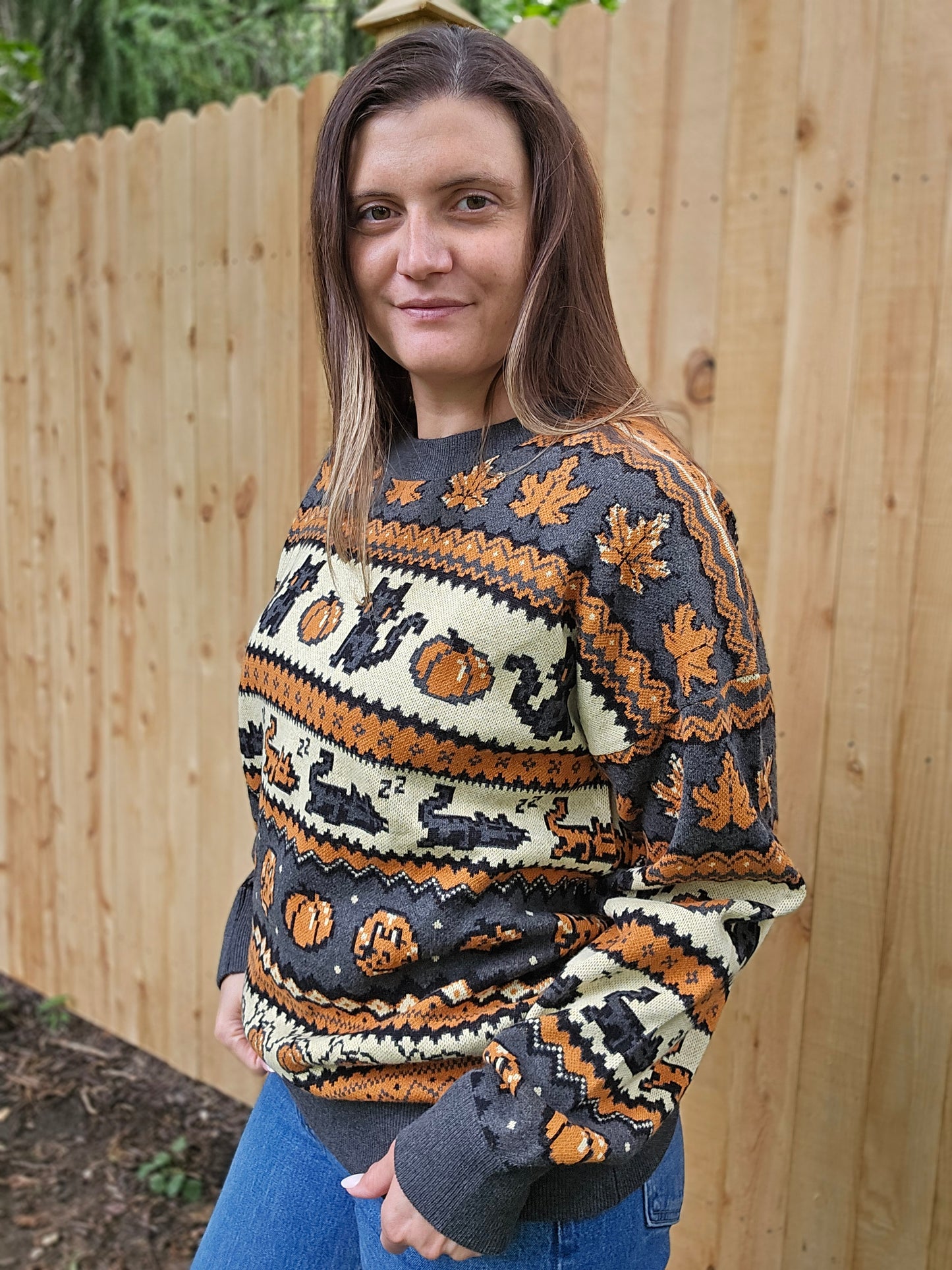 Fall Pixel Kitties Sweater