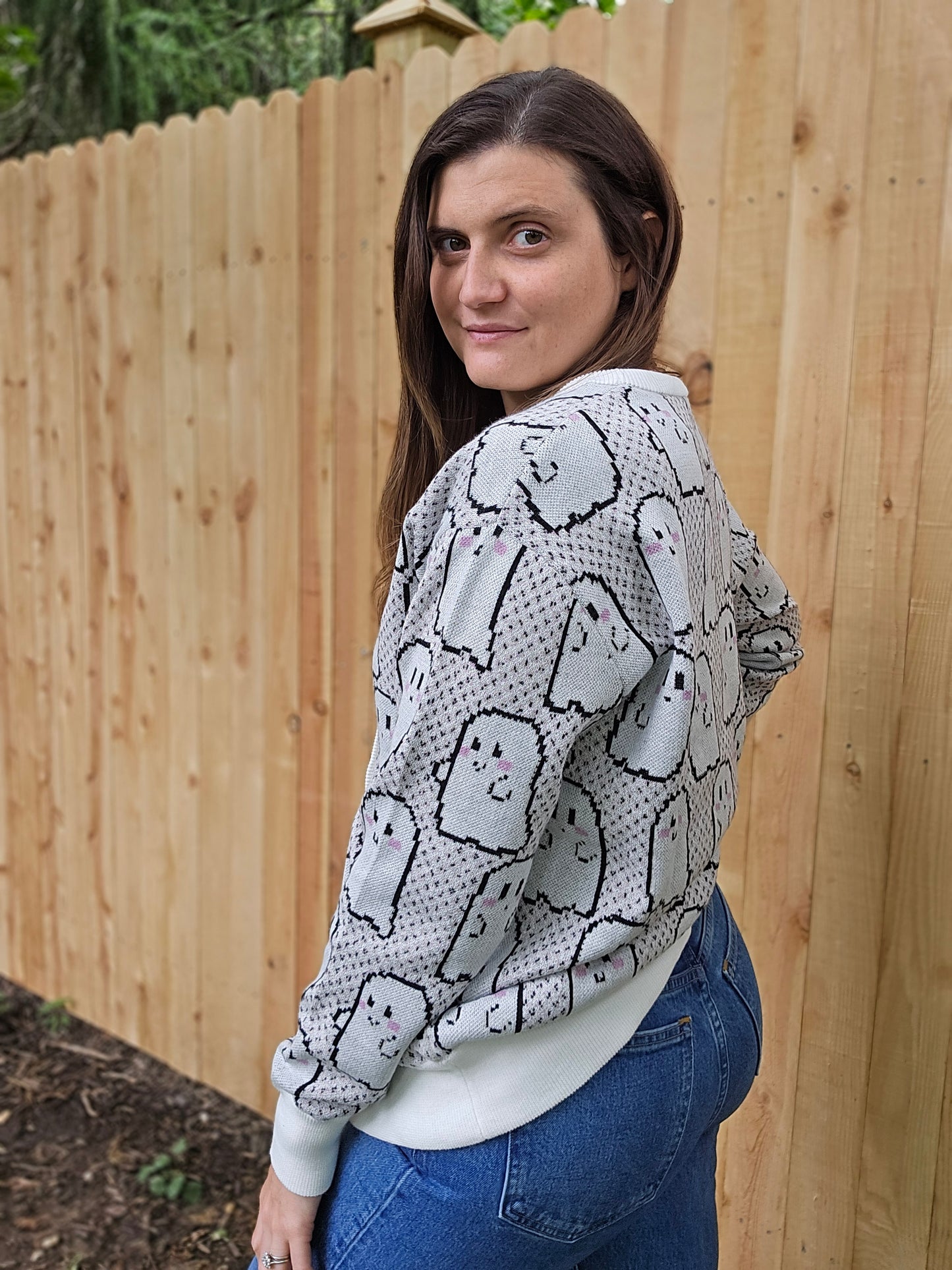 Blushing Pixel Ghosties Cardigan