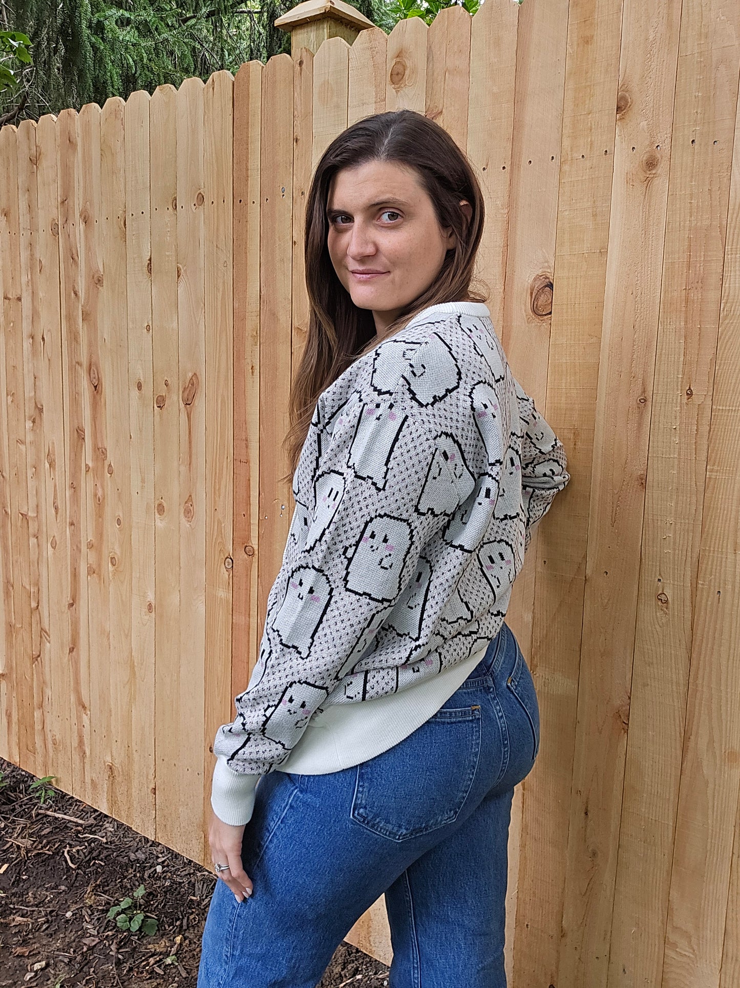 Blushing Pixel Ghosties Cardigan