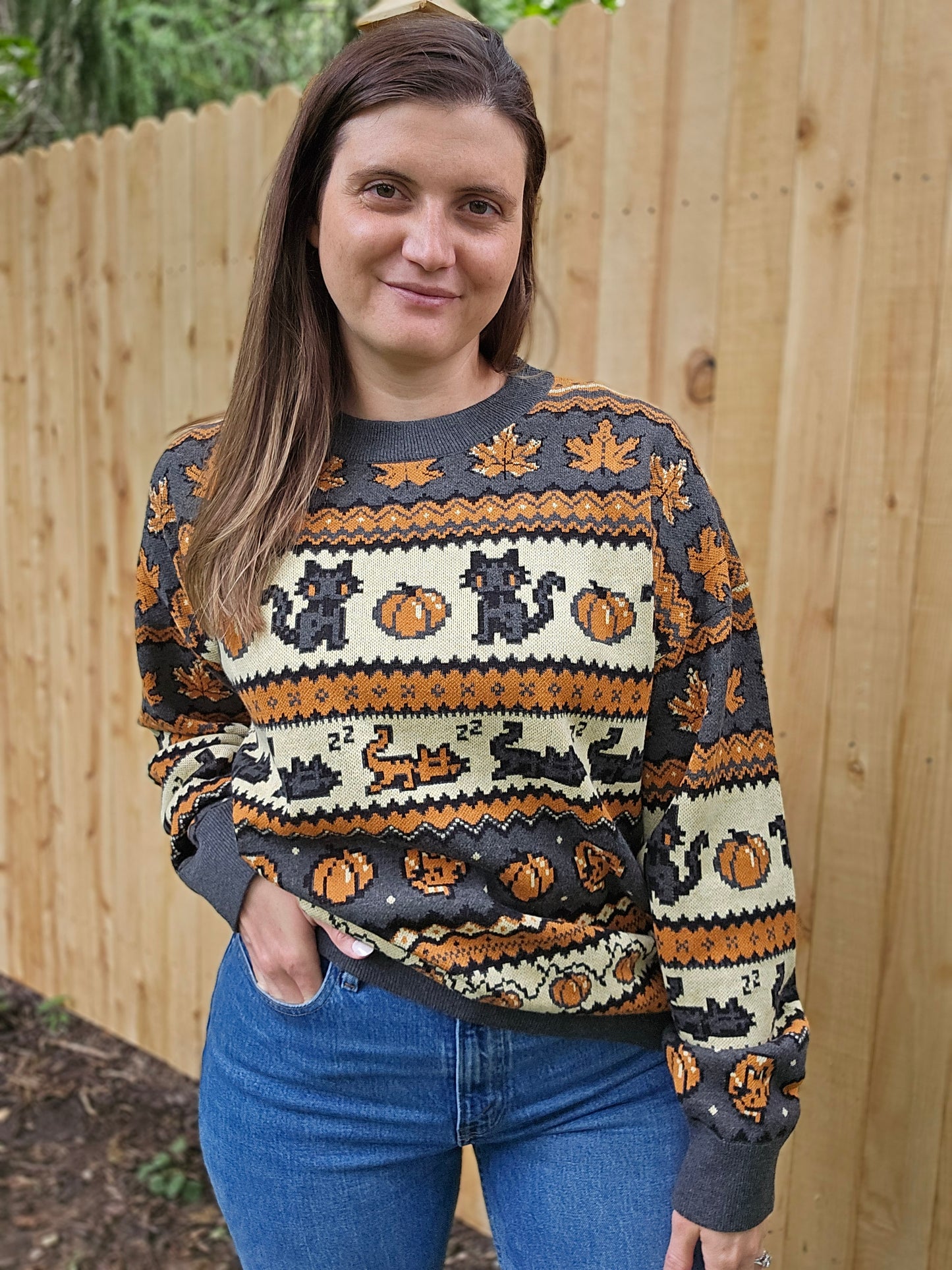 Fall Pixel Kitties Sweater