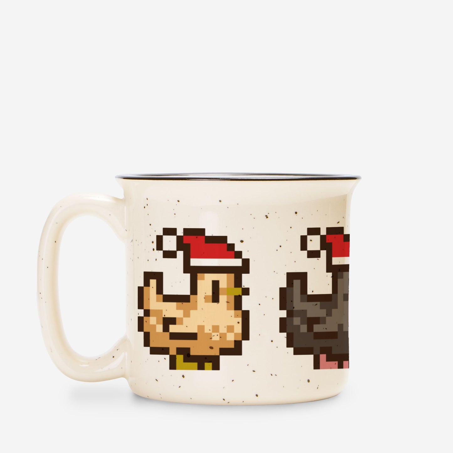 Christmas Pixel Chicken Ceramic Camp Mug Speckled Cream 13oz