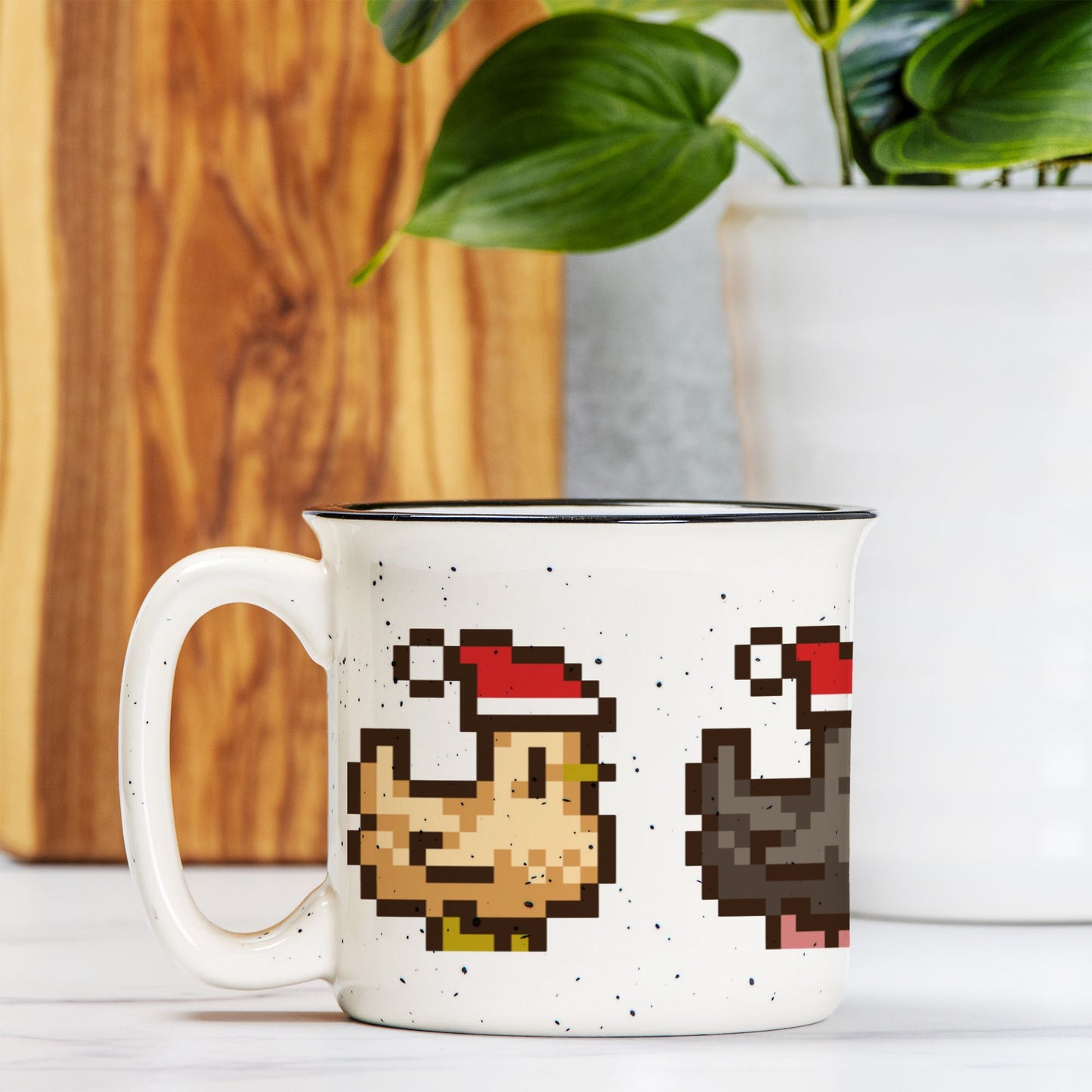 Christmas Pixel Chicken Ceramic Camp Mug Speckled Cream 13oz