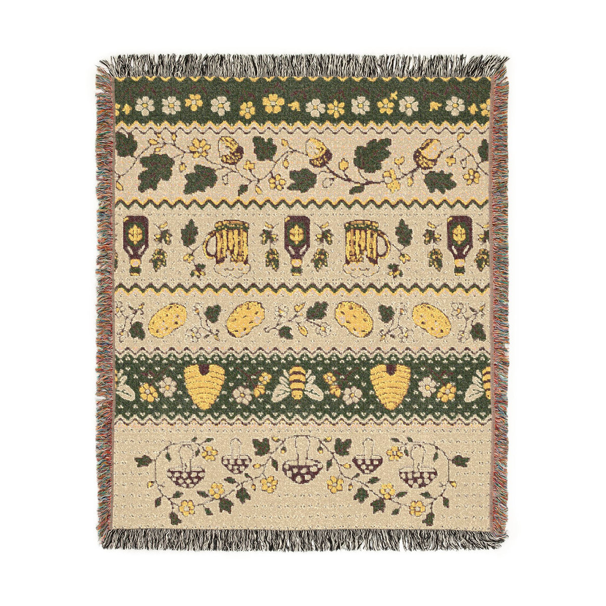 Ale and Potatoes Woven Throw | Fantasy Inspired Blanket| Nerdy Gifts | Fellowship Tapestry| Gift for Geek | Bees and Mushtrooms New Zealand
