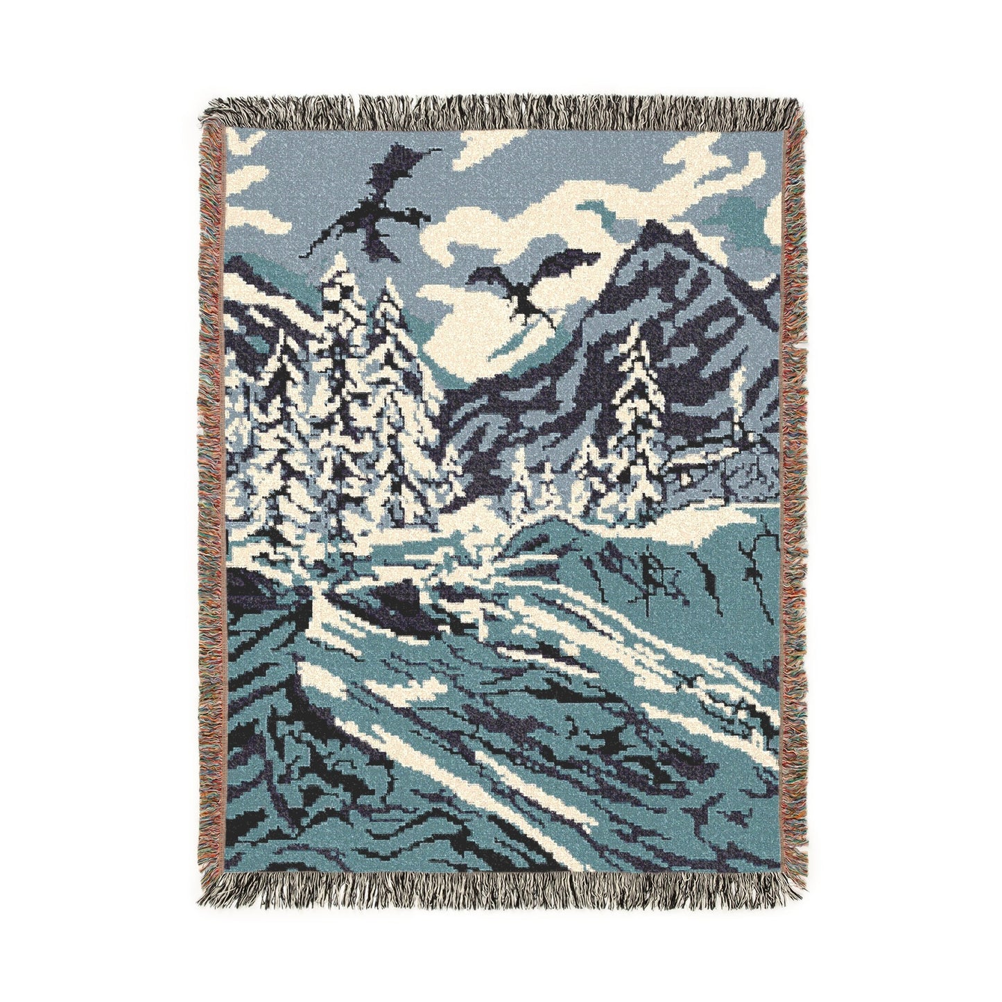 Winter Scene Dragon Woven Throw Blanket