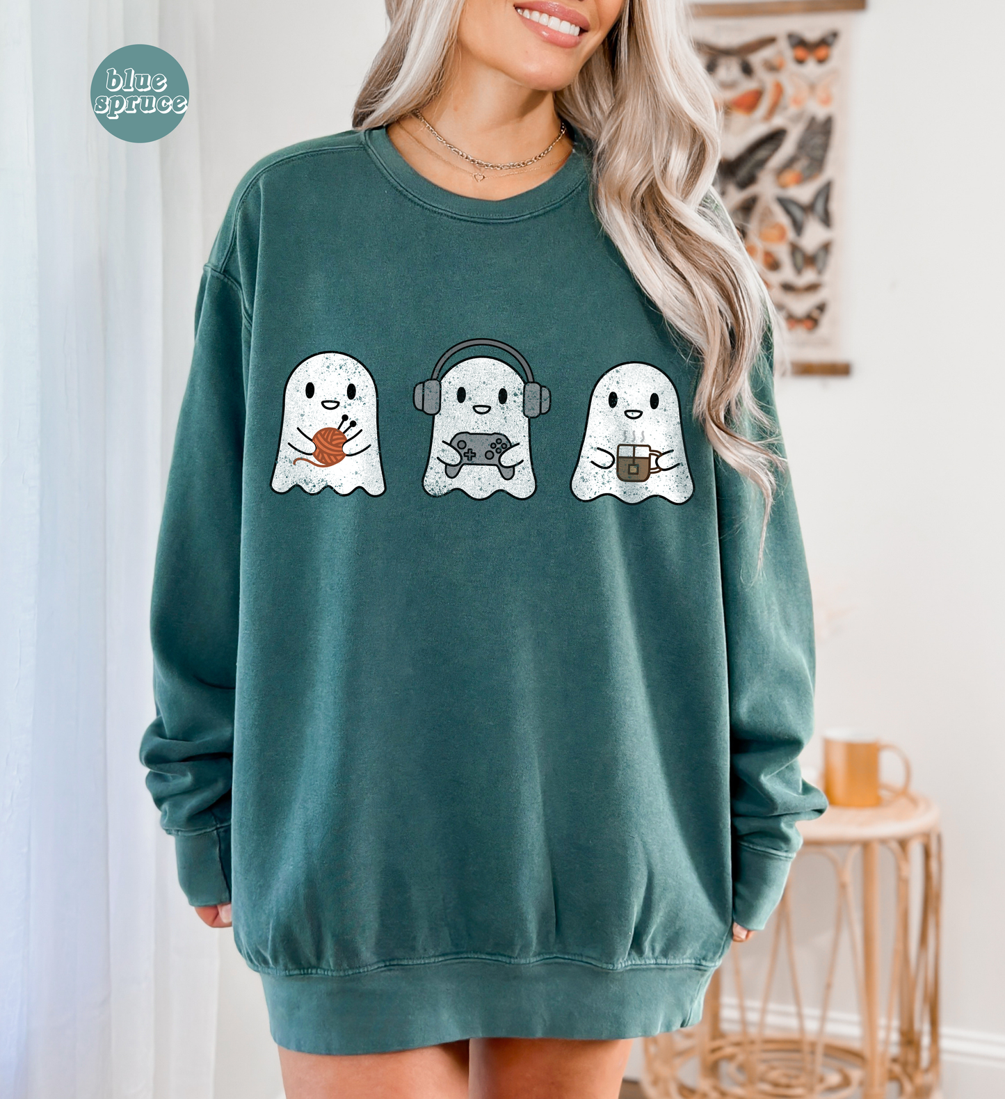 Cozy Gaming Ghosts Knitting French Premium Crewneck