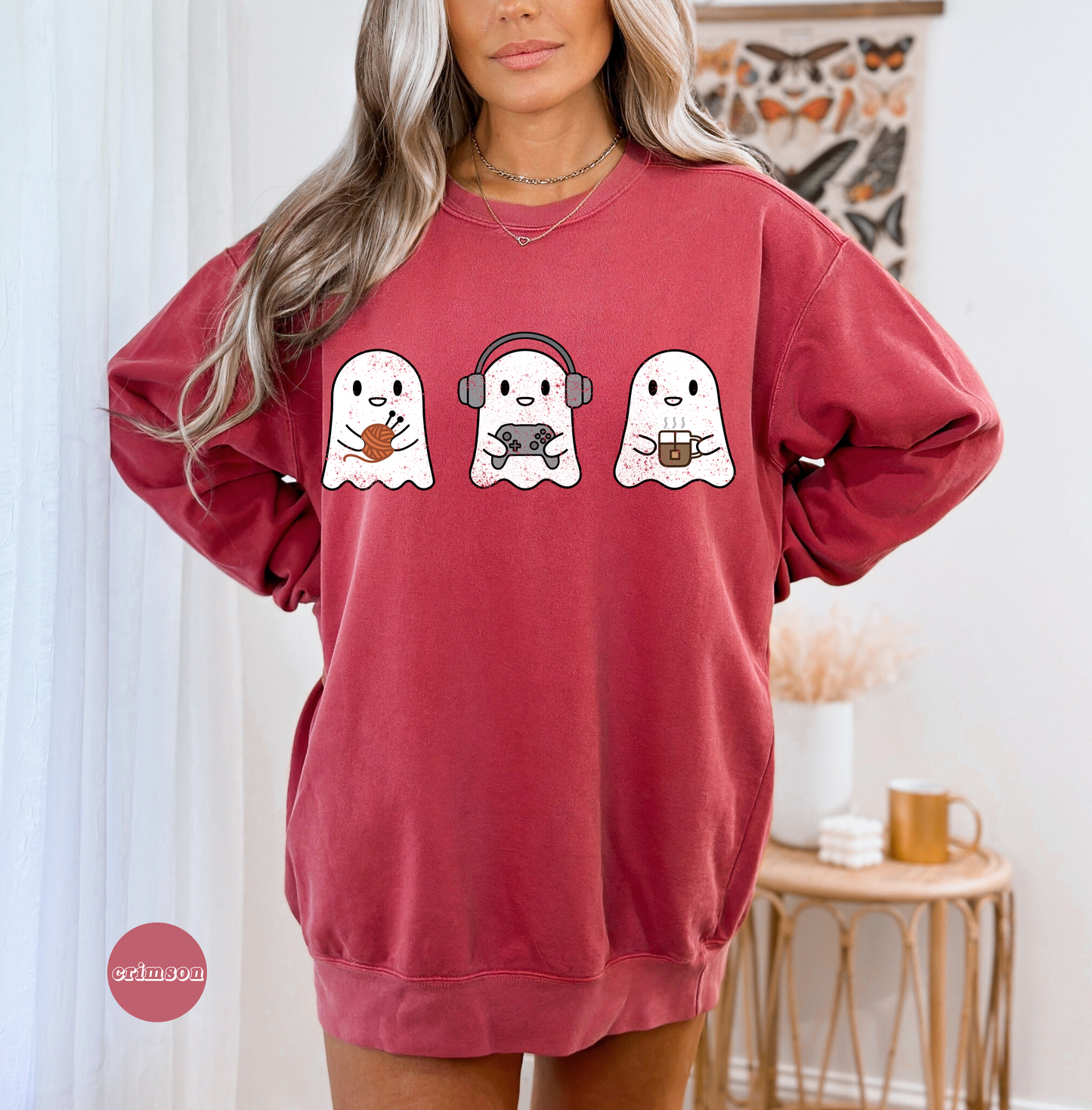 Cozy Gaming Ghosts Knitting French Premium Crewneck