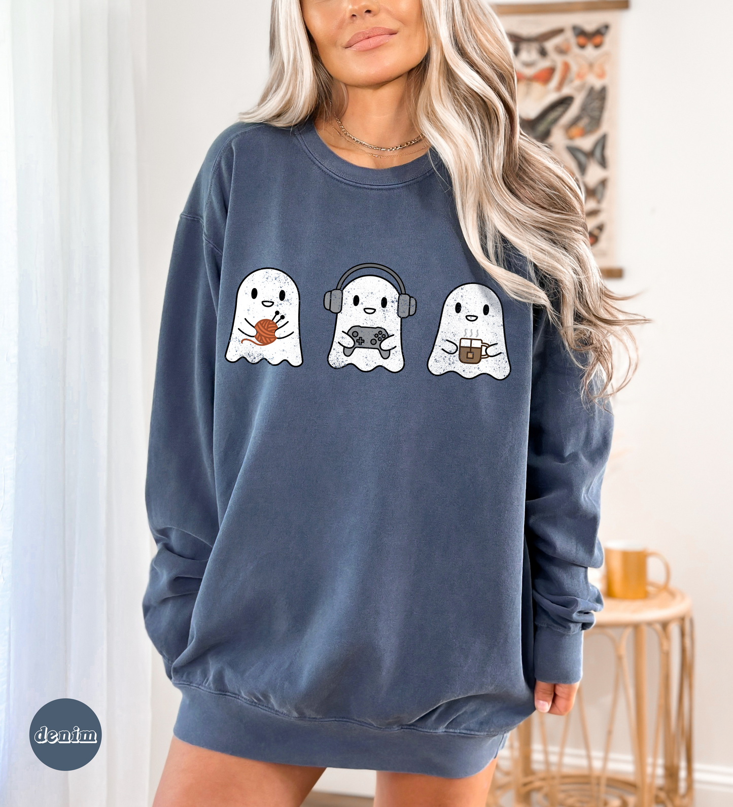 Cozy Gaming Ghosts Knitting French Premium Crewneck