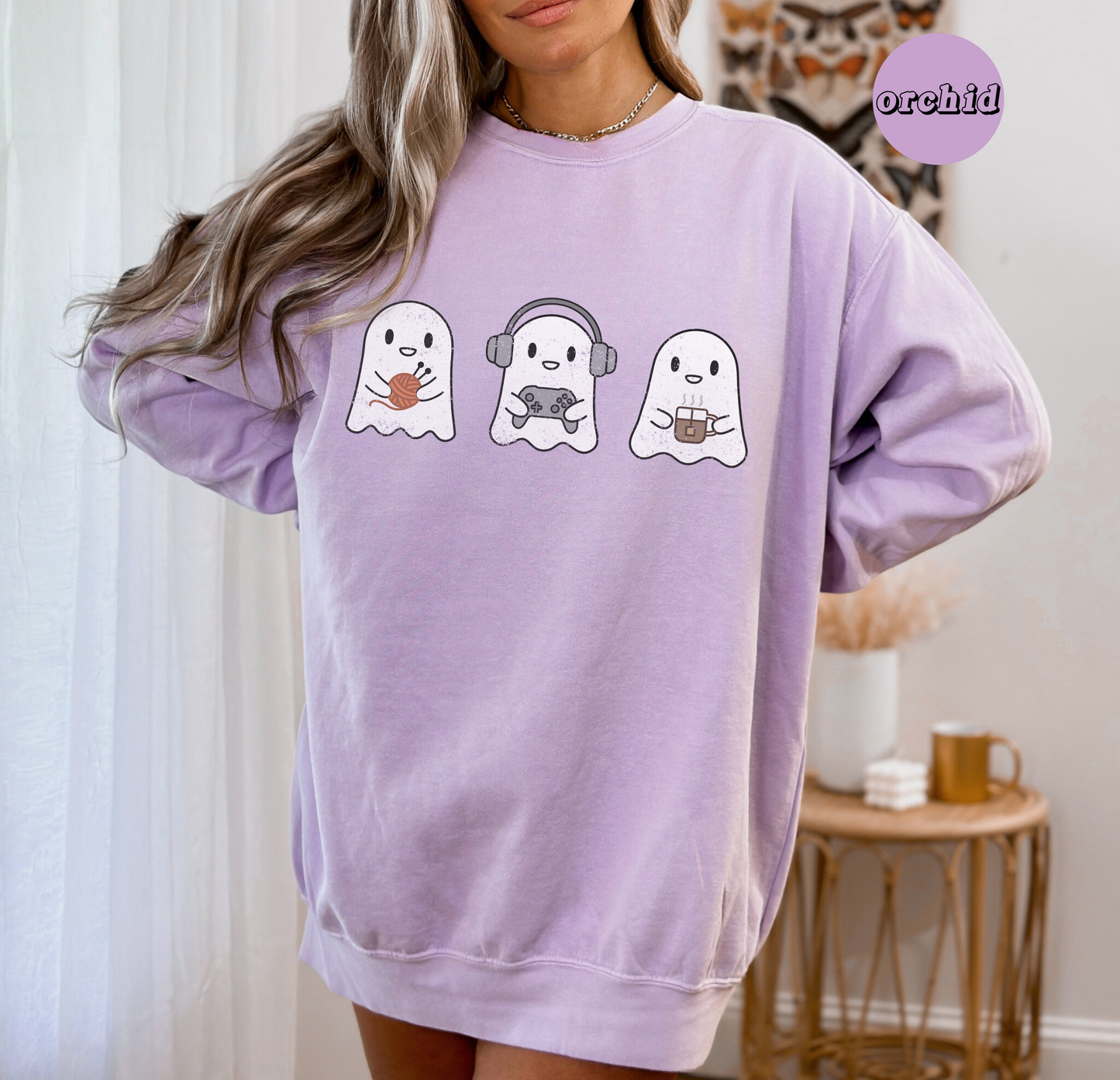 Cozy Gaming Ghosts Knitting French Premium Crewneck