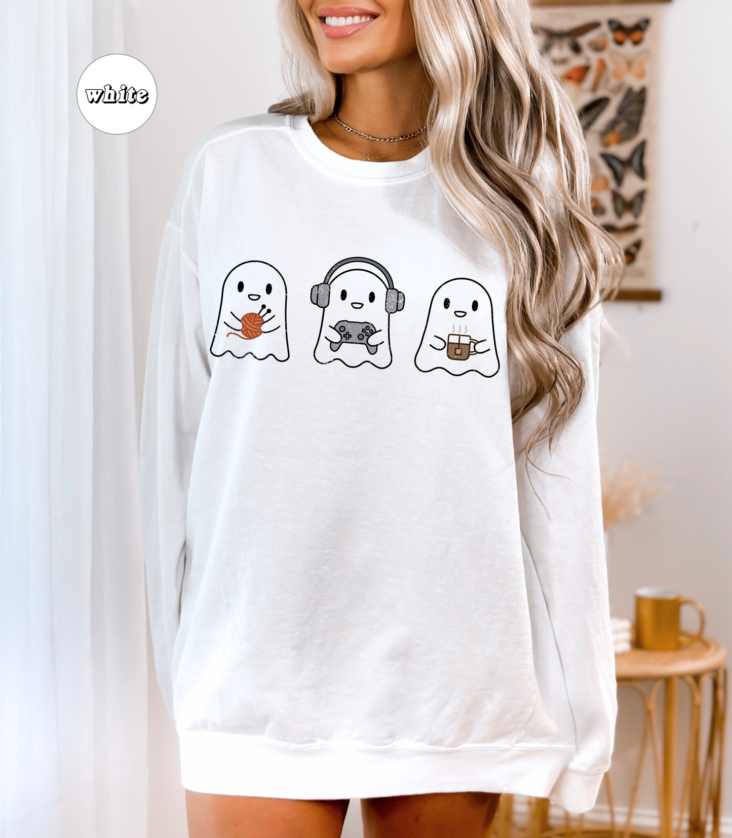 Cozy Gaming Ghosts Knitting French Premium Crewneck