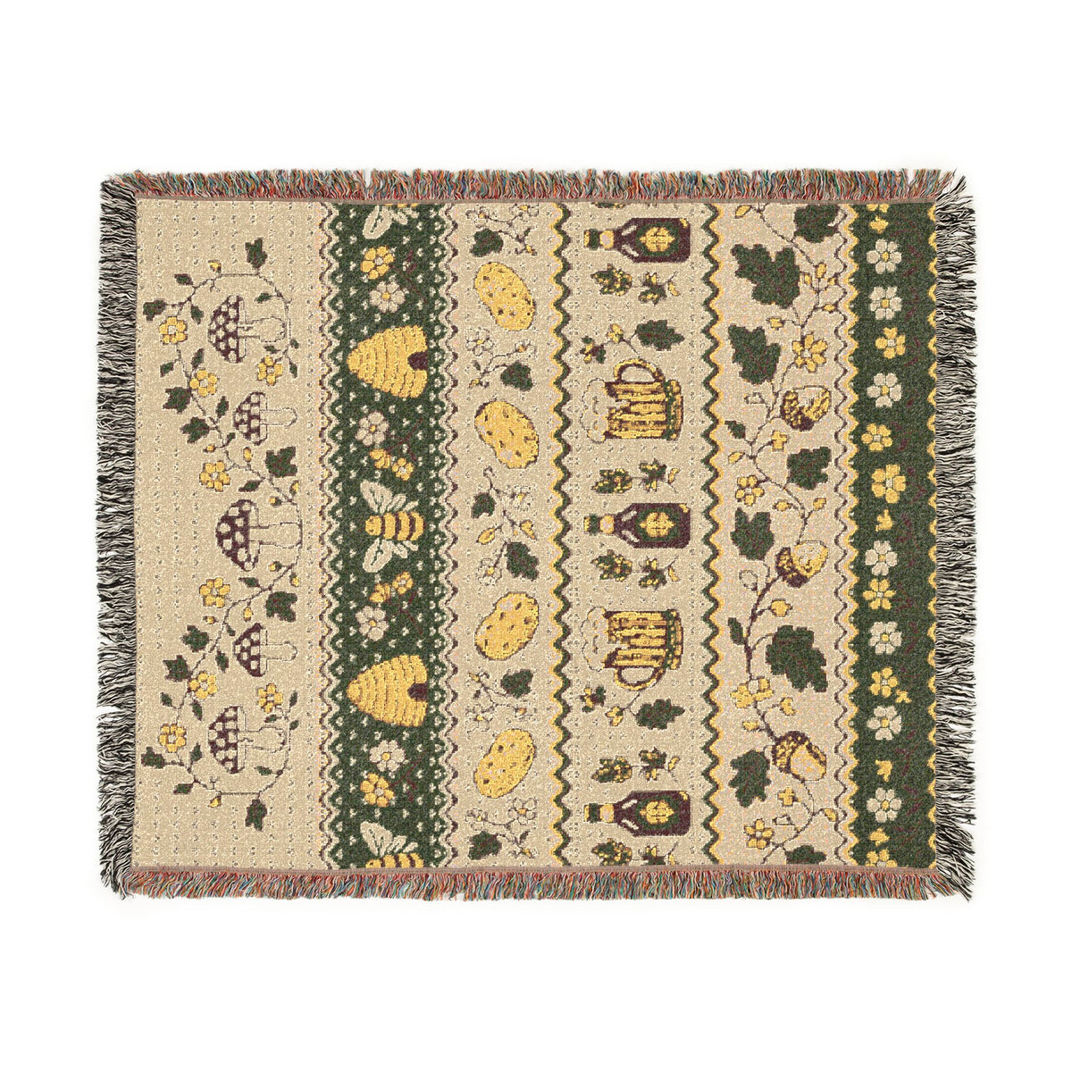 Ale and Potatoes Woven Throw | Fantasy Inspired Blanket| Nerdy Gifts | Fellowship Tapestry| Gift for Geek | Bees and Mushtrooms New Zealand