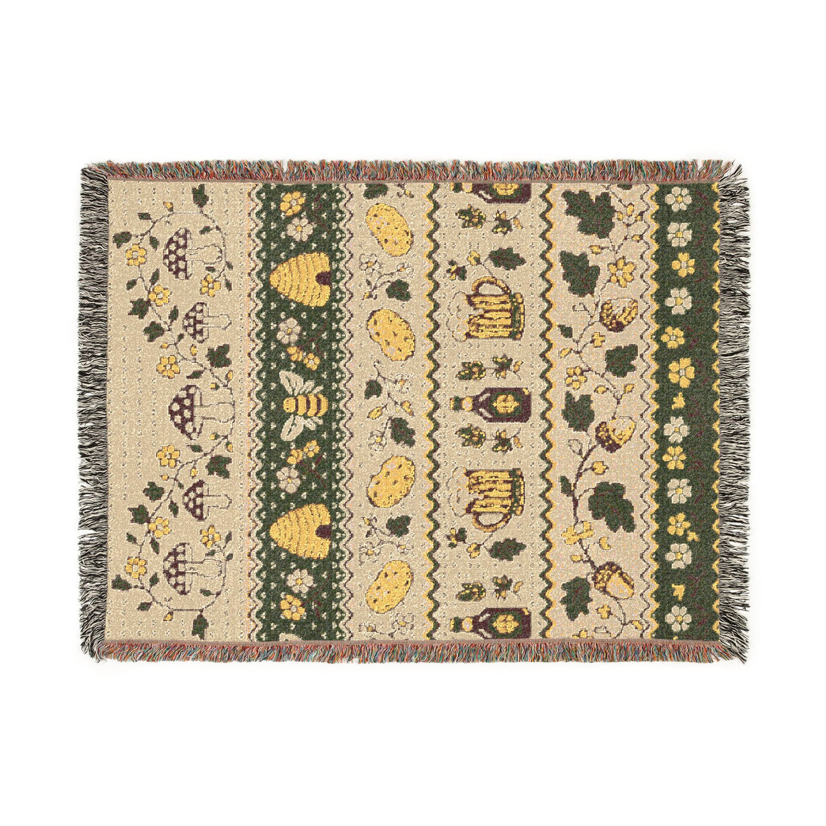 Ale and Potatoes Woven Throw | Fantasy Inspired Blanket| Nerdy Gifts | Fellowship Tapestry| Gift for Geek | Bees and Mushtrooms New Zealand