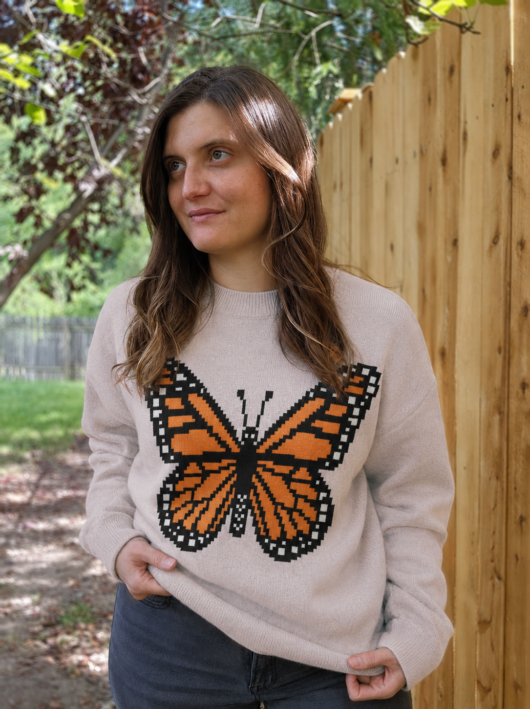 Pixel Monarch Butterfly Knit Sweater