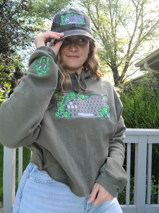 PC Gamer Leaf Embroidered Cropped Hoodie