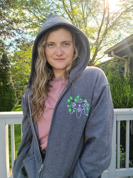 N64 Leaf Embroidered Unisex Zip Hoodie