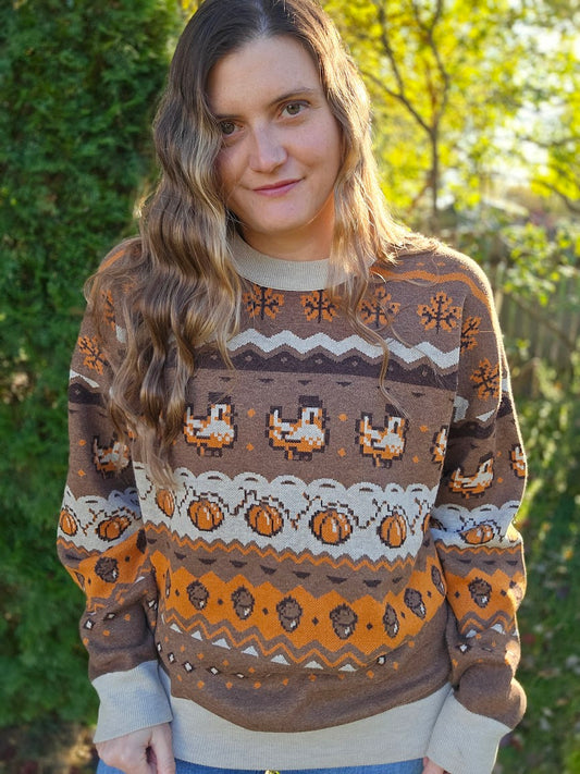 Fall Pixel Chicken Sweater