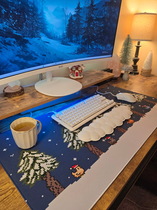 Snowy Night Pixel Chickens Gaming Mouse Pad