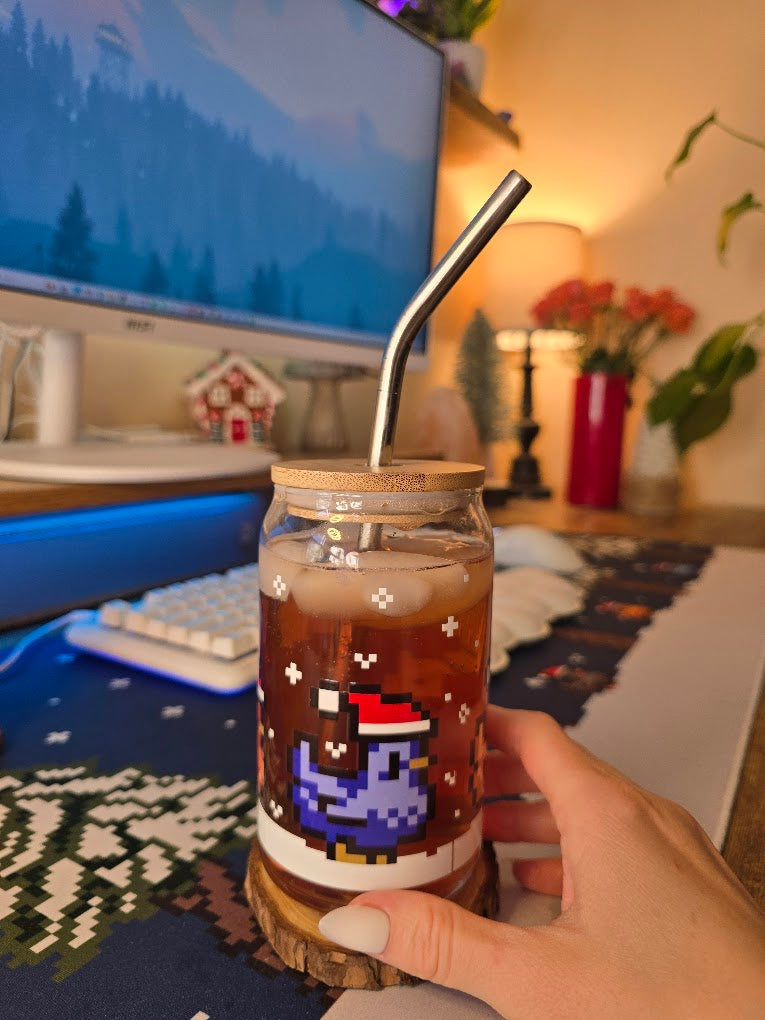 Christmas Pixel Chicken Can Glass