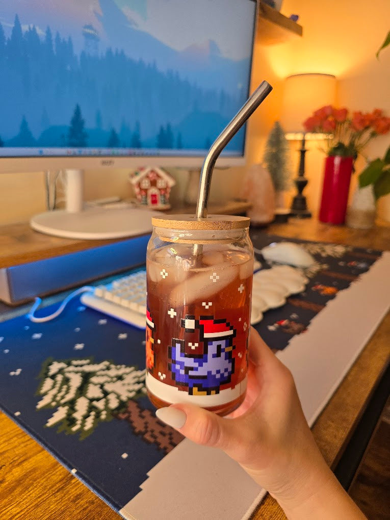 Christmas Pixel Chicken Can Glass