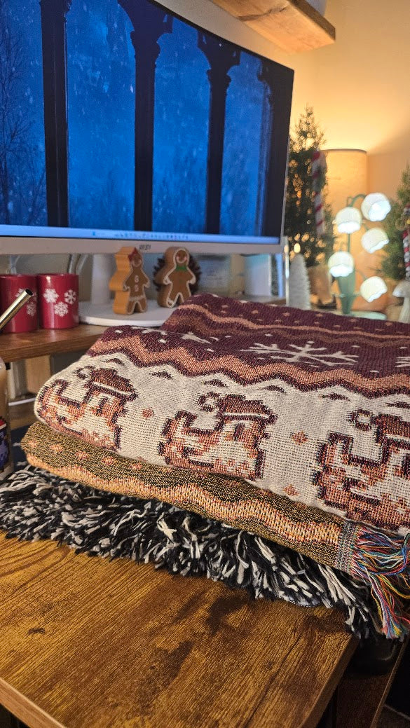 Christmas Pixel Chickens Woven Throw Blanket