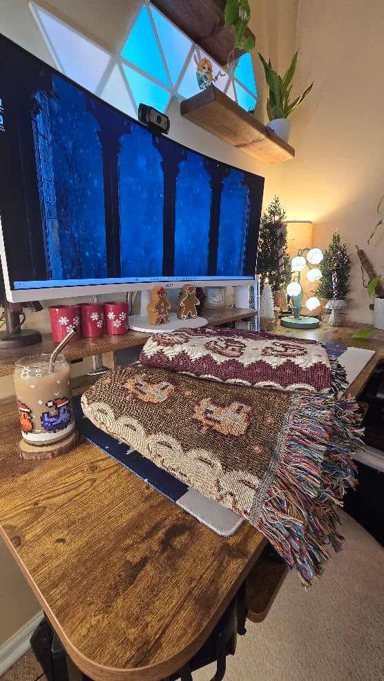 Fall Pixel Chickens Woven Throw Blanket