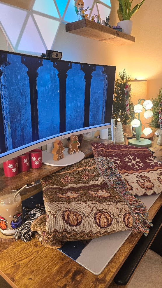 Fall Pixel Chickens Woven Throw Blanket