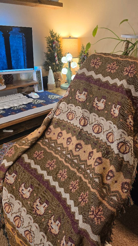 Fall Pixel Chickens Woven Throw Blanket