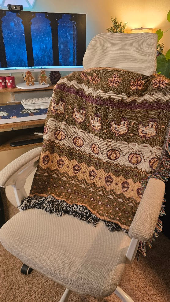 Fall Pixel Chickens Woven Throw Blanket