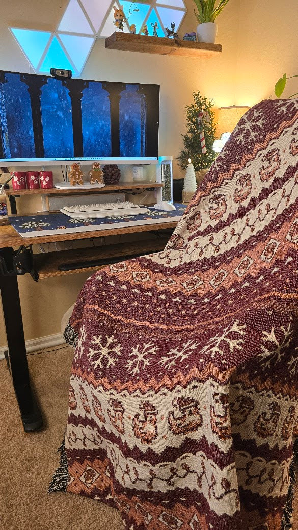 Christmas Pixel Chickens Woven Throw Blanket