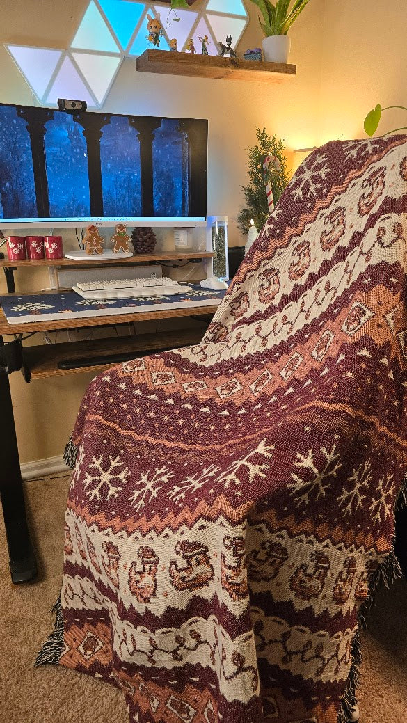 Christmas Pixel Chickens Woven Throw Blanket