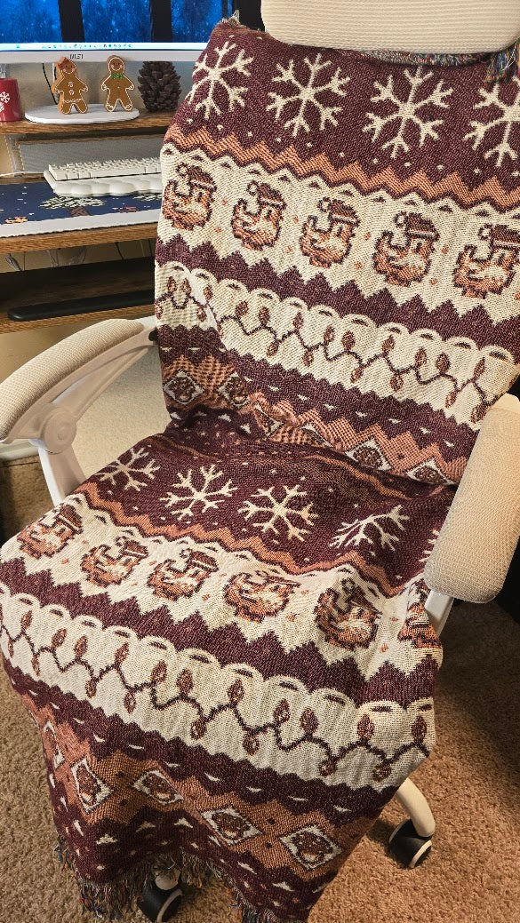 Christmas Pixel Chickens Woven Throw Blanket