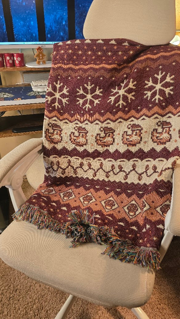 Christmas Pixel Chickens Woven Throw Blanket