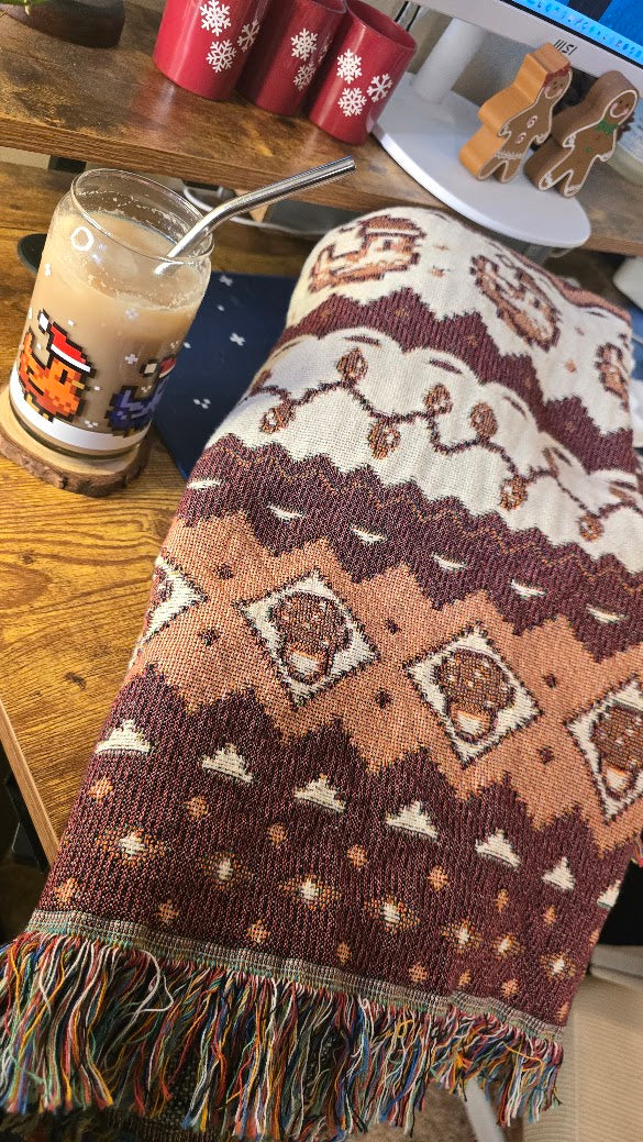 Christmas Pixel Chickens Woven Throw Blanket