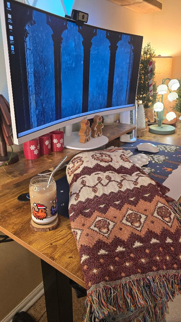 Christmas Pixel Chickens Woven Throw Blanket